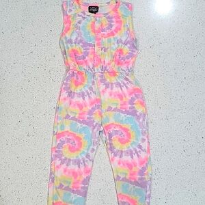 My Destiny Neon Retro Tank Button Tie-Dye Jumpsuit With Cinched Waist 4T